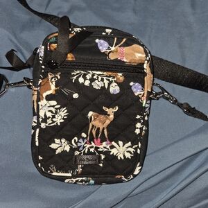 Vera Bradley Black Quilted Crossbody Bag with Woodland Design